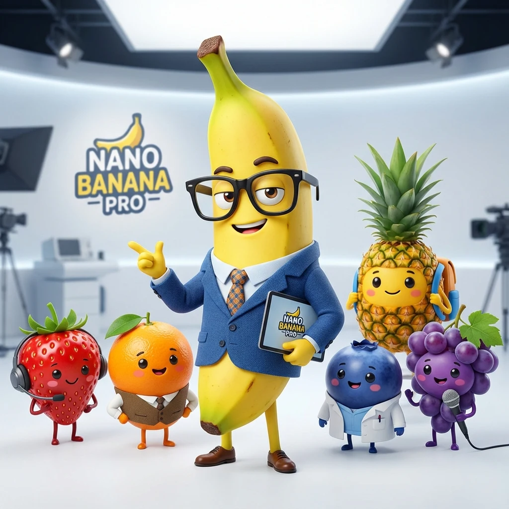 Nano Banana Pro team of cute fruit characters